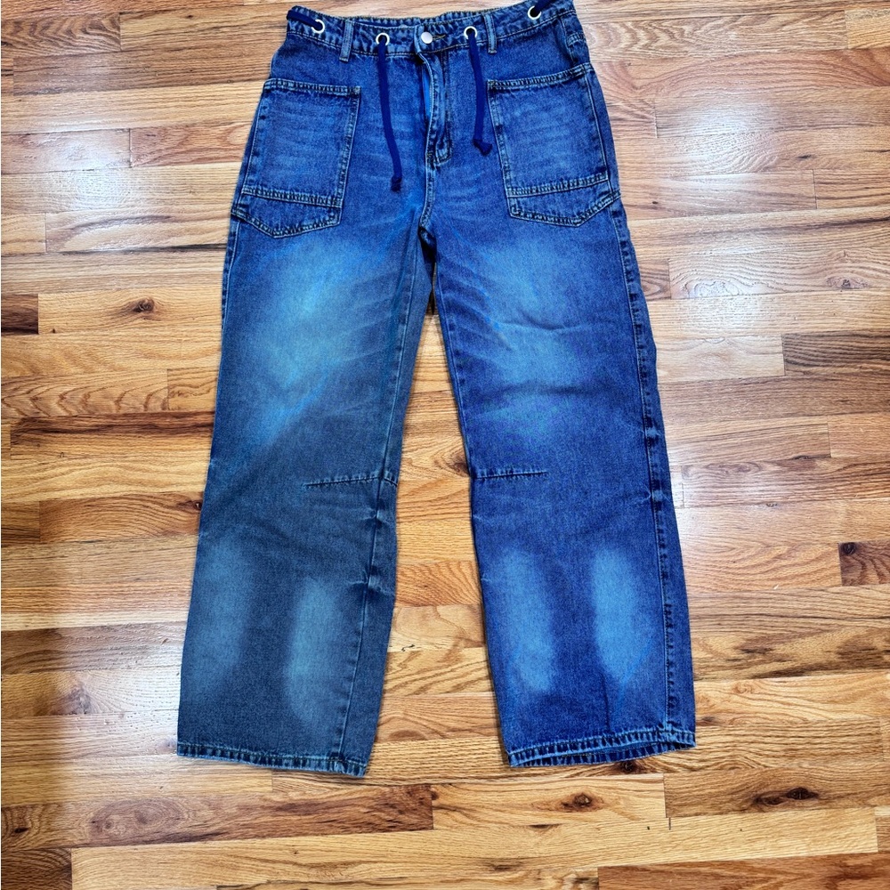 Wide Leg Blue Denim Jeans - Casual Flare Style